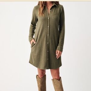 Faherty Olive Herringbone Shirt dress